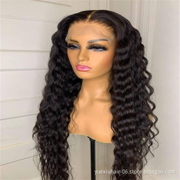 Deep Wave Remy Hair Wig Brazilian Transparent Lace Front Human Hair Wigs Virgin Hair Black Wig
